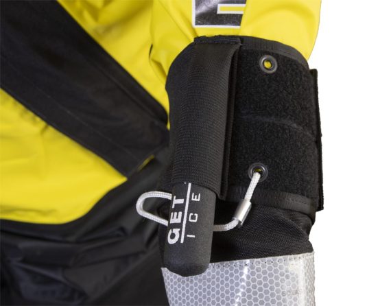 Hybrid Ice Rescue Suit Wrist Mounts and Ice Awls